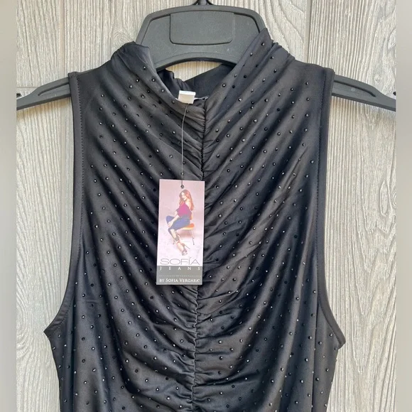 NWT Sofia Vergara Black Beaded Bodycon Midi Dress Size Medium 8/10 - Picture 12 of 12